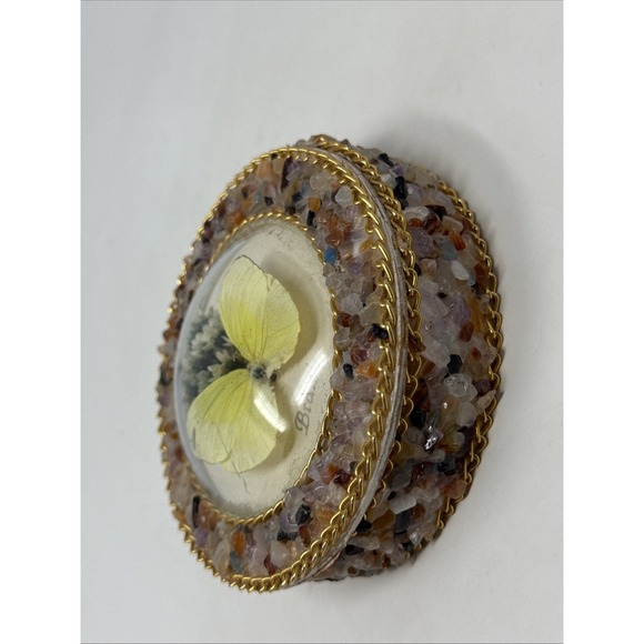 Vintage Real Butterfly Taxidermy Round Convex Glass Stone Box Brazil Brasil - Picture 3 of 7